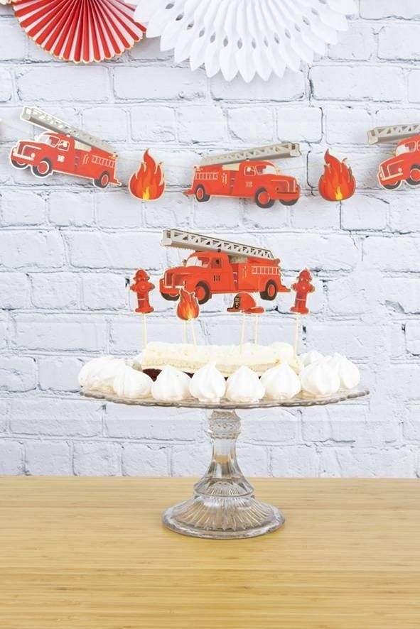 Party Pro 9132 Sachet De 6 Pics A Gateau Cake Topper Pompier Articles De Fete Decoration Mariage Deco De Table Anniversaire