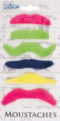 Set de 6 moustaches Fantaisie colorées