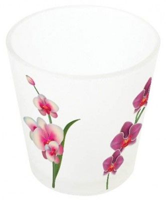 Chaks 0568, LOT de 12 Bougeoirs verre Vase décorés 6,8cm ORCHIDEES