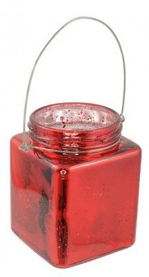 Chaks 0579-42, LOT 6 Photophores Carré verre coloré avec anse métal 10cm, Rouge