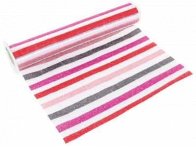 Chaks 0857, Chemin de table Stripes paillettes, Gris-Rouge-Rose