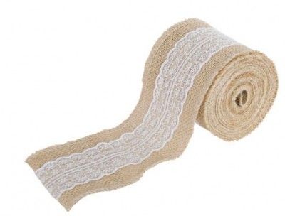 Chaks 0882, Ruban Toile de Jute avec dentelle 5m x 8cm