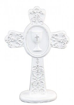 Chaks 10284, Décoration CROIX communion en résine blanche 15,3cm