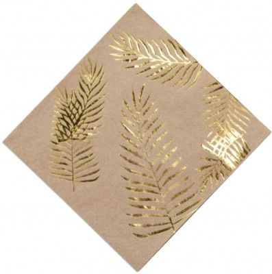 Sachet 16 Serviettes Palmier tropi chic kraft dorure Or 33x33cm