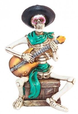 Chaks 10594, Squelette Mariachi sur caisse Halloween en résine 15cm
