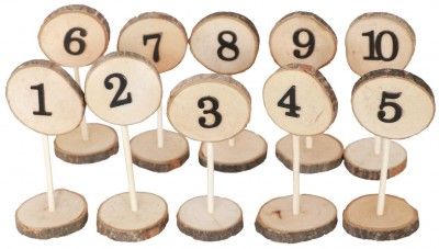 Chaks 10769, Lot de 10 Marque-Tables rondin bois sur tige 13,5cm numérotés de 1 à 10