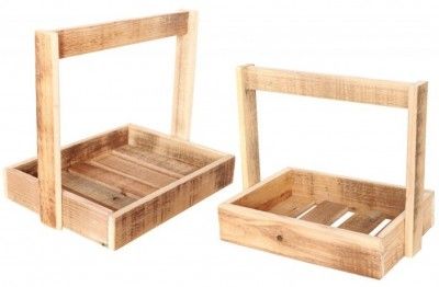 Lot de 2 Supports bois rectangles avec anse en bois 26cm/32cm