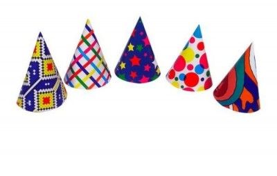 P'TIT Clown re11016 - Chapeau cône carton, h. 16 cm, sachet de 6 assortis