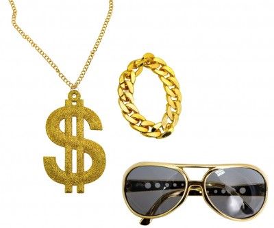 Chaks 11095, Kit Gangsta 3 pièces dorées (lunettes, bracelet, collier)