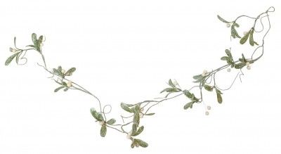 Chaks 11439, Guirlande de Gui blanc perle avec feuilles givrées artificielle 110cm