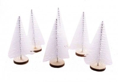 Lot de 6 mini-Sapins pailletés 7cm sur rondin, Blanc