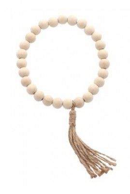 Petit Anneau de perles bois et pompon à suspendre, 10 cm