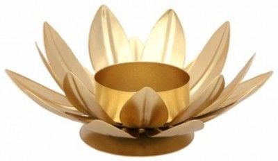 Porte-bougie Chauffe-Plat fleur métal Or brillant 5x11,5cm