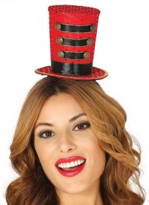 Serre-tête Chapeau haut de forme femme, Rouge & noir