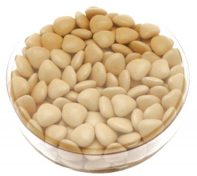 Boite ronde 150g dragées mini-coeur au choco - ECRU/Ivoire brillant