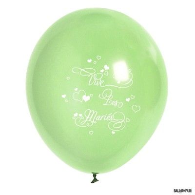 Sachet 10 ballons Vive Les Mariés, Vert tilleul