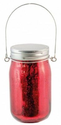 Chaks 1628, Lanterne Bocal en verre avec anse et 5 Leds, Rouge