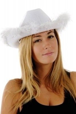 P'TIT Clown re21302 - Chapeau feutre cow girl avec plumes adulte, Blanc