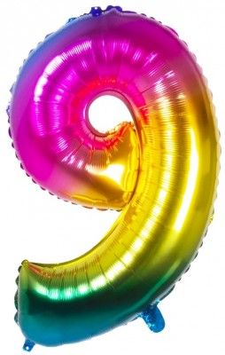 Ballon mylar rainbow 86cm CHIFFRE 9, Multicolore