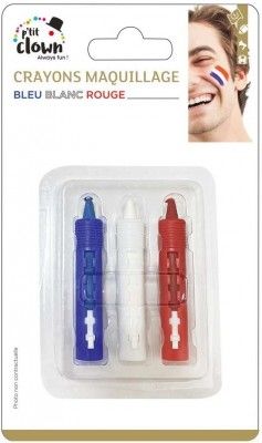 P'TIT Clown re22386, Set de 3 crayons de maquillage France Bleu Blanc Rouge