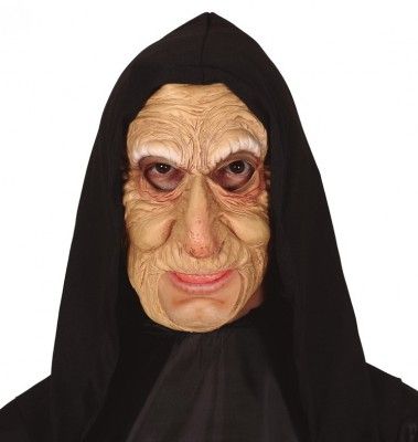 Masque latex Vieille Femme avec capuche noire