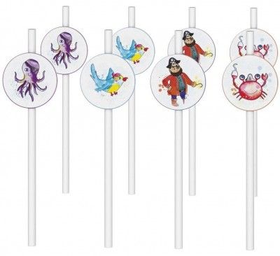 P'TIT Clown re22502 - Lot de 8 pailles anniversaire Pirates