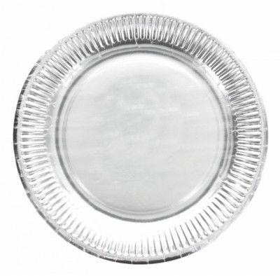 Sachet de 8 Assiettes rondes métallisées en carton 22,7cm , brillant Argent