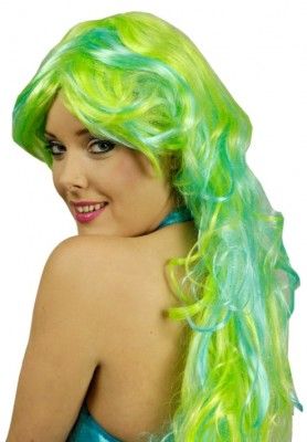 Chaks 11 278465, Perruque Sirène cheveux longs, Vert/turquoise
