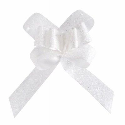 SANTEX 3557-1, Sachet 10 petits noeuds automatiques flower pailletés, blanc