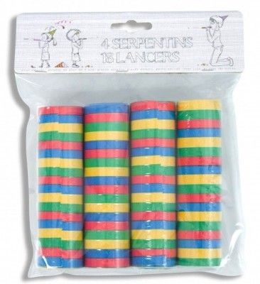 Lot de 4 rouleaux de 18 serpentins à lancer ECO, en papier multicolore