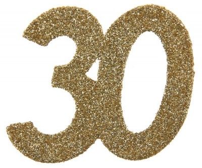 Sachet de 6 Grands confettis anniversaire, OR pailleté 30 ans