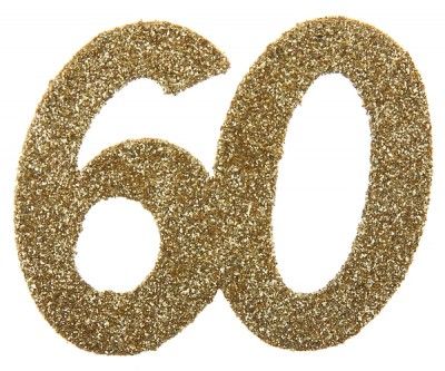 Sachet de 6 Grands confettis anniversaire, OR pailleté 60 ans