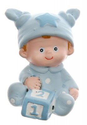 Lot de 2 Figurines baptême, garçonnet Bleu