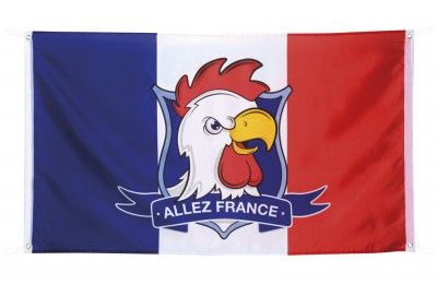 Drapeau ALLEZ FRANCE 90 x 150cm avec logo COQ
