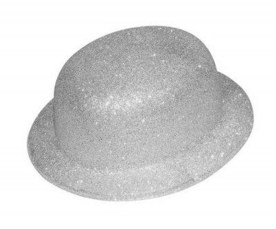 P'TIT Clown re63541 - Chapeau plastique melon adulte, bords arrondis, paillettes, argent