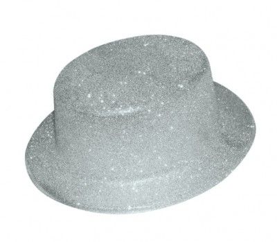  Chapeau plastique HDF adulte, bords arrondis, paillettes, argent