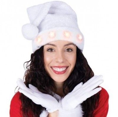 Bonnet de Mère Noël peluche blanc filaments argent, lumineux