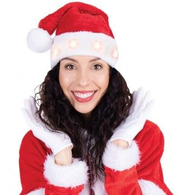 P'TIT Clown re65302 - Bonnet Père Noël rouge avec filaments argents, lumineux