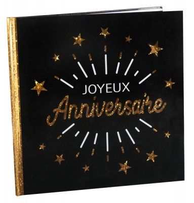 LIVRE d'or Joyeux Anniversaire étincelant, Noir/Or