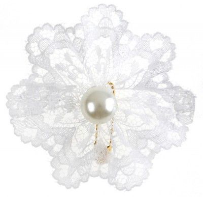 SANTEX 6834-1, Sachet de 10 Broches Fleur dentelle 4 cm avec perle