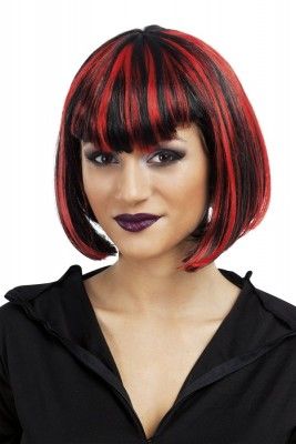 P'TIT Clown re68999 - Perruque vampiresse noir et rouge