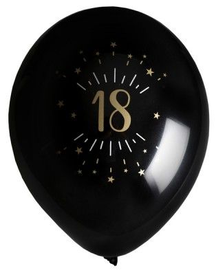 Sachet de 8 ballons Age étincelant Noir/or, 18 ans