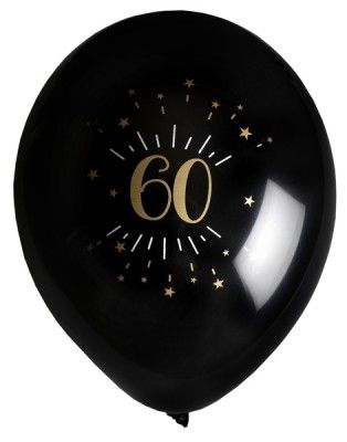 Sachet de 8 ballons Age étincelant NOIR/or, 60 ans