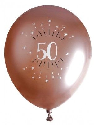 Sachet de 6 ballons Age étincelant 30cm, Rose Gold 50 ans
