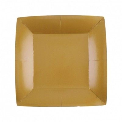 Lot de 10 petites Assiettes Carrées carton compostables 18x18cm, Or