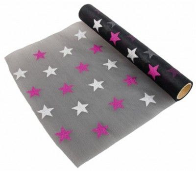 Chaks 76203-111, Chemin de table NOIR Etoiles Shiny, argent-fuchsia