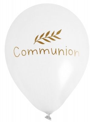 Sachet de 6 ballons 30 cm Communion, blanc/OR