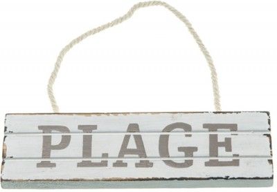 Chaks 80103, Pancarte bois Plage à suspendre blanc/taupe en bois 15cm