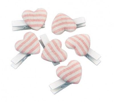 Chaks 80421-32, Set de 6 Pinces Coeurs 2,6cm, Rayures Rose pastel