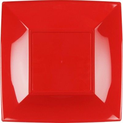 Paquet de 8 petites assiettes plastique à dessert, ROUGE 18 cm